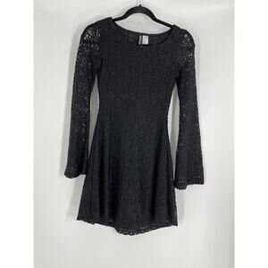 H & M DIVIDED women's black lace overlay dress NWT sz 2 bell sleeve witchy goth